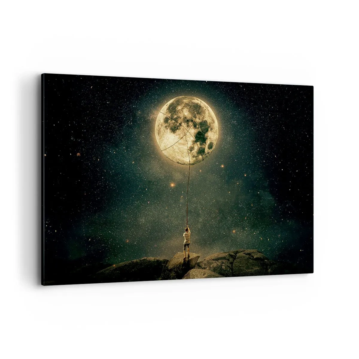 Quadro su tela - Stampe su Tela - Uomo con la Luna contro il cielo stellato - 120x80cm - Chi ha rubato la luna - Decorazione murale moderna per soggiorno e camera da letto ARTTOR