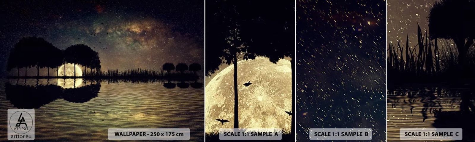 Campione Di Fotomurale Standard Eco - Notte ai confini del mondo - Paesaggio, Lago, Luna - 100x30 cm