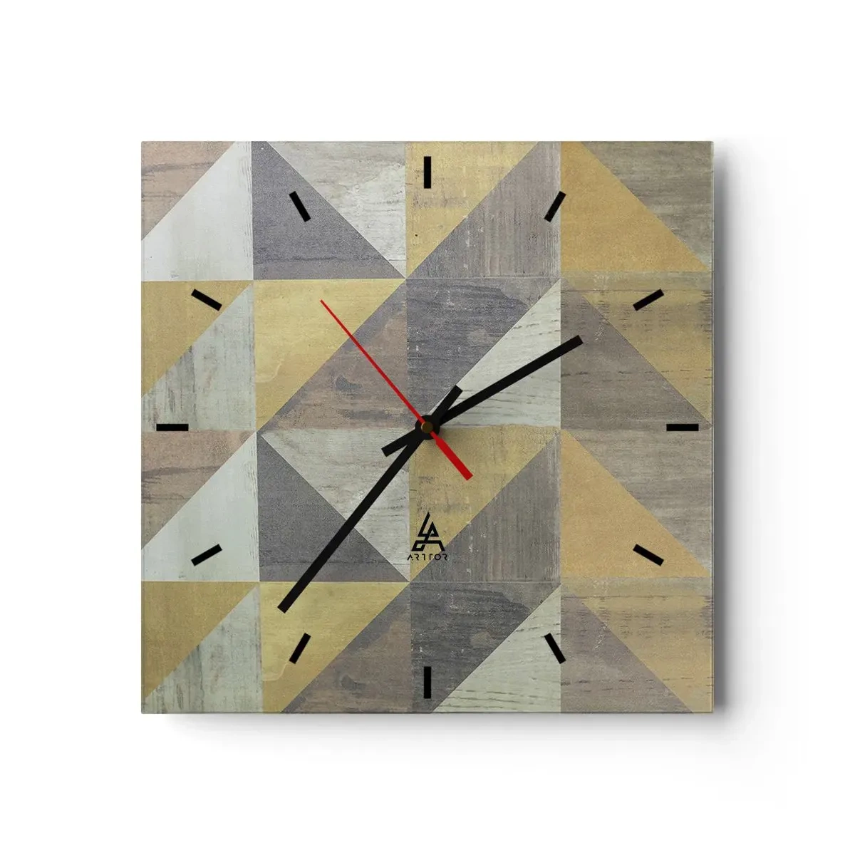 Orologio da parete - Orologio in Vetro - Composizione geometrica di triangoli in tonalità terrose - 30x30cm - Secondo i triangoli - Decorazione murale moderna per soggiorno e camera da letto ARTTOR