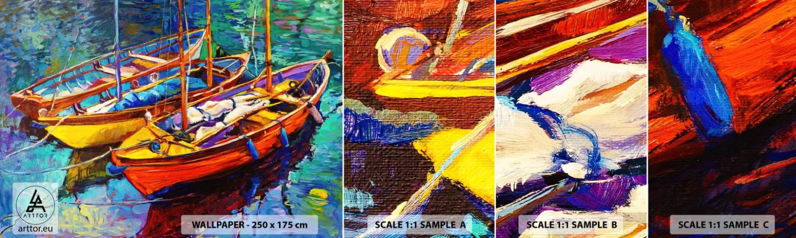 Campione Di Fotomurale Standard Eco - Su un'acqua più densa dei colori - Łódź, Barca a vela, Mare - 100x30 cm