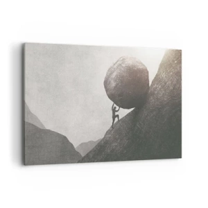 Quadro su tela - Stampe su Tela - Un uomo che scala un enorme masso su una collina - 120x80cm - Credo contro ogni speranza - Decorazione murale moderna per soggiorno e camera da letto ARTTOR
