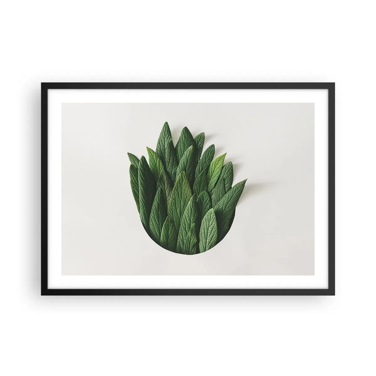 Poster in cornice nera - Una composizione di foglie verdi su uno sfondo chiaro - 70x50cm - Curiosità irrefrenabile - Decorazione murale moderna per soggiorno e camera da letto ARTTOR