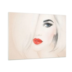 Quadro su vetro - Ritratto di una donna con capelli chiari, labbra rosse e occhi azzurri - 100x70cm - Ipnotizza e inebria - Decorazione murale moderna per soggiorno e camera da letto ARTTOR