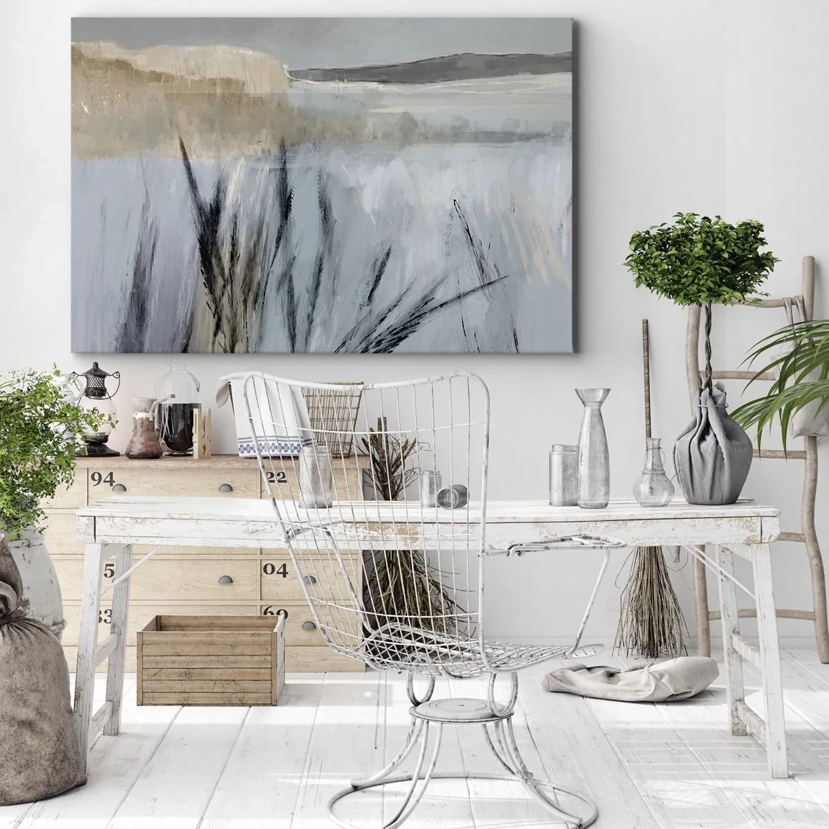Quadro su tela - Stampe su Tela - Un pittoresco paesaggio invernale con campi ed erbe - 70x50cm - Campi d'inverno - Decorazione murale moderna per soggiorno e camera da letto ARTTOR