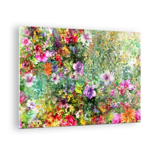 Quadro su vetro - Fiori colorati in una composizione artistica - 70x50cm - Perdersi nei fiori - Decorazione murale moderna per soggiorno e camera da letto ARTTOR