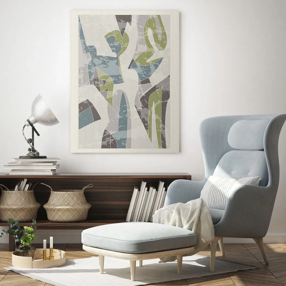 Quadro su vetro - Composizione geometrica in verde e grigio - 50x70cm - Composizione oltre il vetro - Decorazione murale moderna per soggiorno e camera da letto ARTTOR