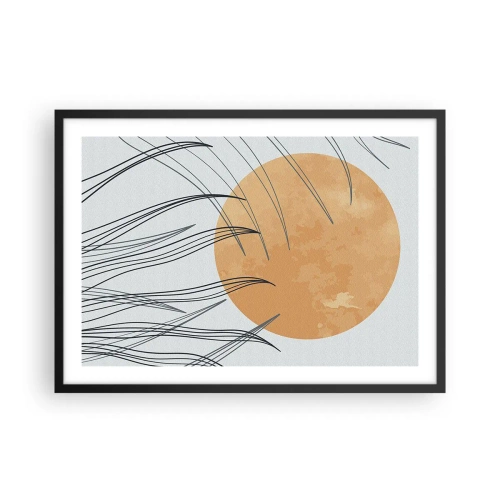 Poster in cornice nera - Fili d'erba astratti sullo sfondo di un grande sole arancione - 70x50cm - Sempre verso il sole - Decorazione murale moderna per soggiorno e camera da letto ARTTOR