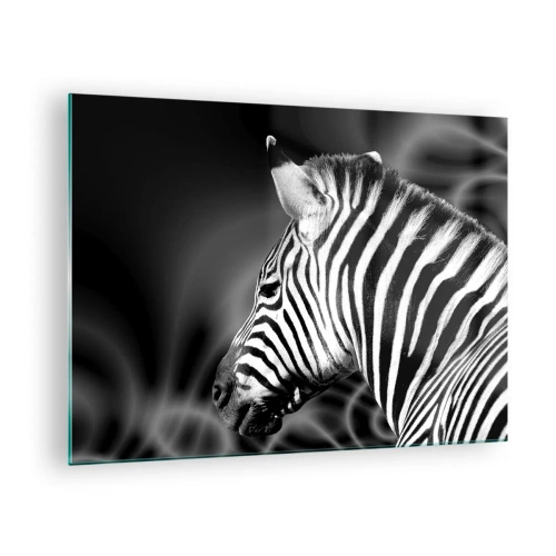 Quadro su vetro - Zebra nell'estetica in bianco e nero - 70x50cm - Il bianco è bianco, il nero è nero - Decorazione murale moderna per soggiorno e camera da letto ARTTOR