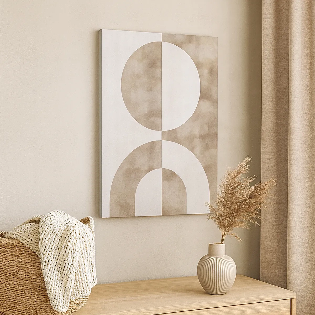 Quadro su tela - Stampe su Tela - Un dipinto astratto nei toni del beige con forme geometriche e simmetria. - 50x70cm - Analogie e differenze - Decorazione murale moderna per soggiorno e camera da letto ARTTOR