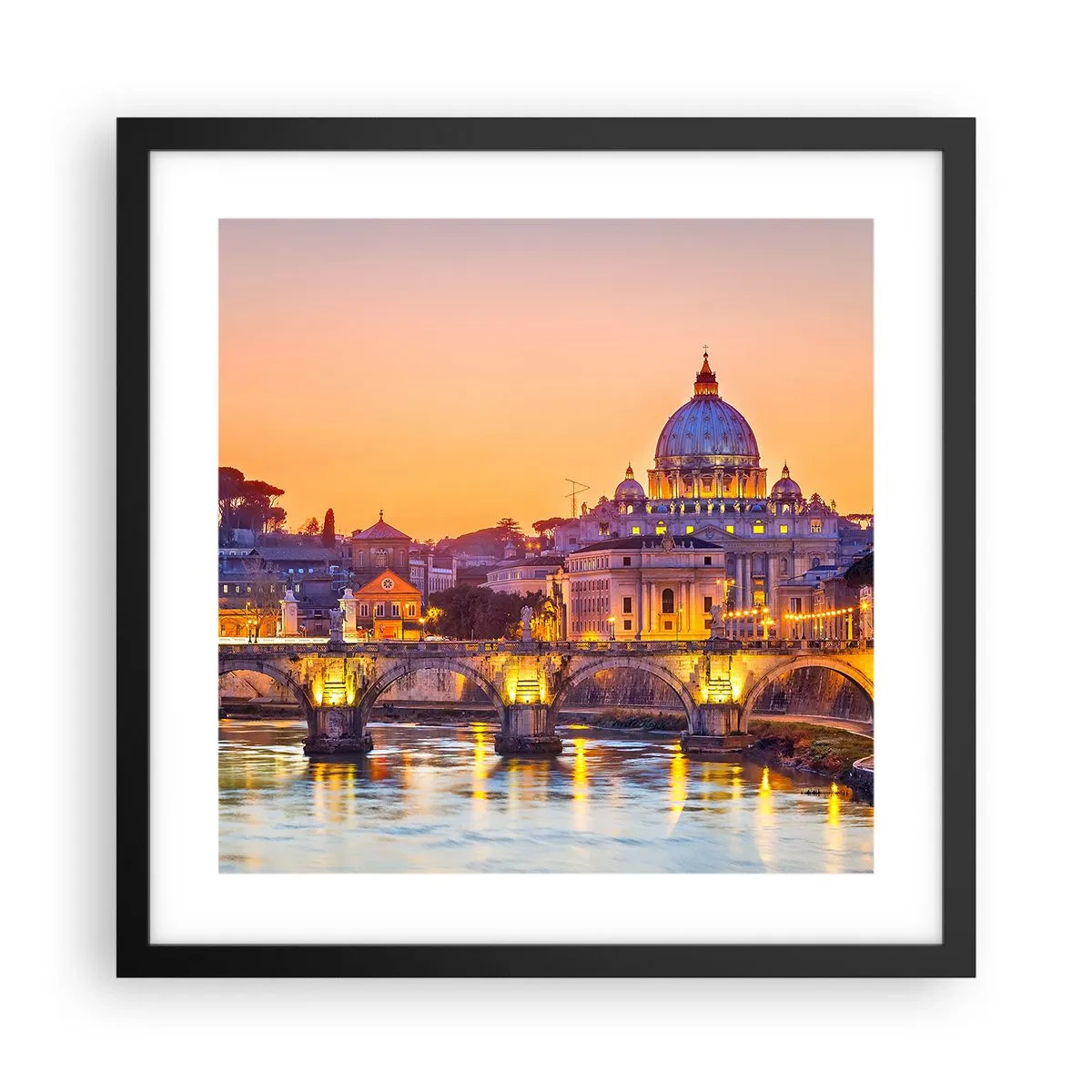 Poster in cornice nera - Tramonto sulla Città Eterna - 40x40 cm