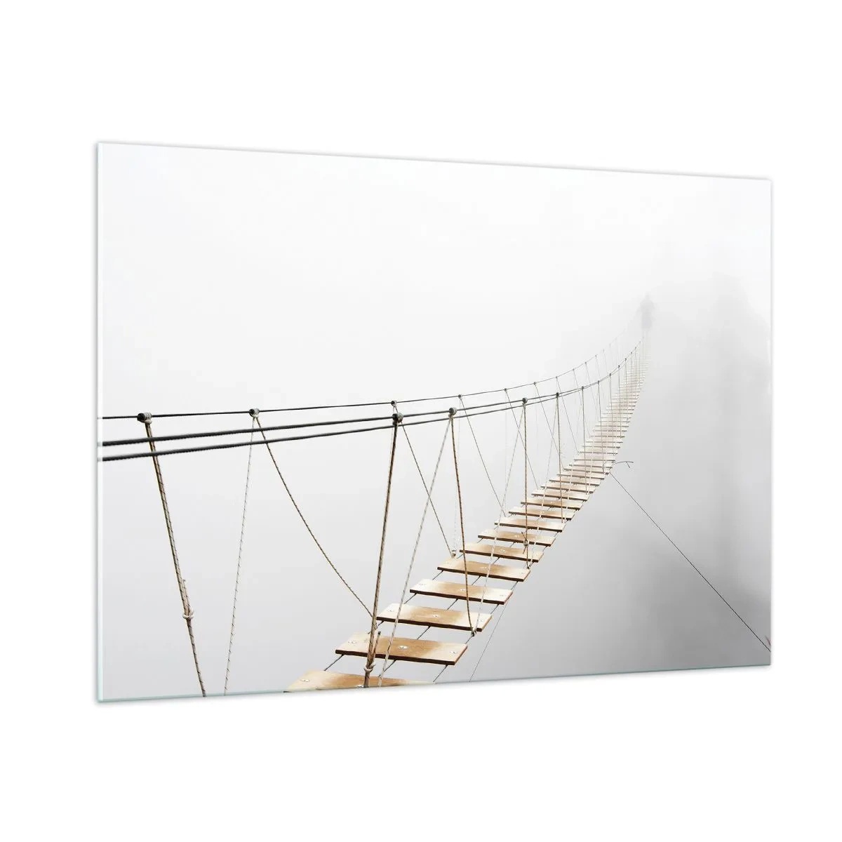 Quadro su vetro - Un ponte sospeso nella nebbia che conduce all'ignoto - 100x70cm - Dove ti porta? - Decorazione murale moderna per soggiorno e camera da letto ARTTOR