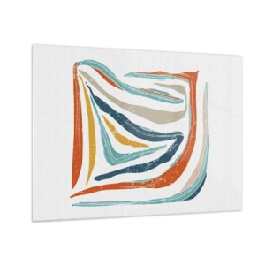Quadro su vetro - Striature colorate creano un'astrazione dinamica su uno sfondo bianco - 70x50cm - Astrazione piacevolmente sorridente - Decorazione murale moderna per soggiorno e camera da letto ARTTOR