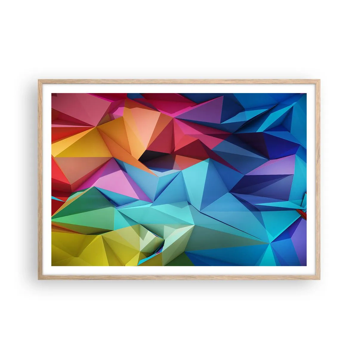 Poster in cornice rovere chiaro - Origami arcobaleno - 100x70 cm