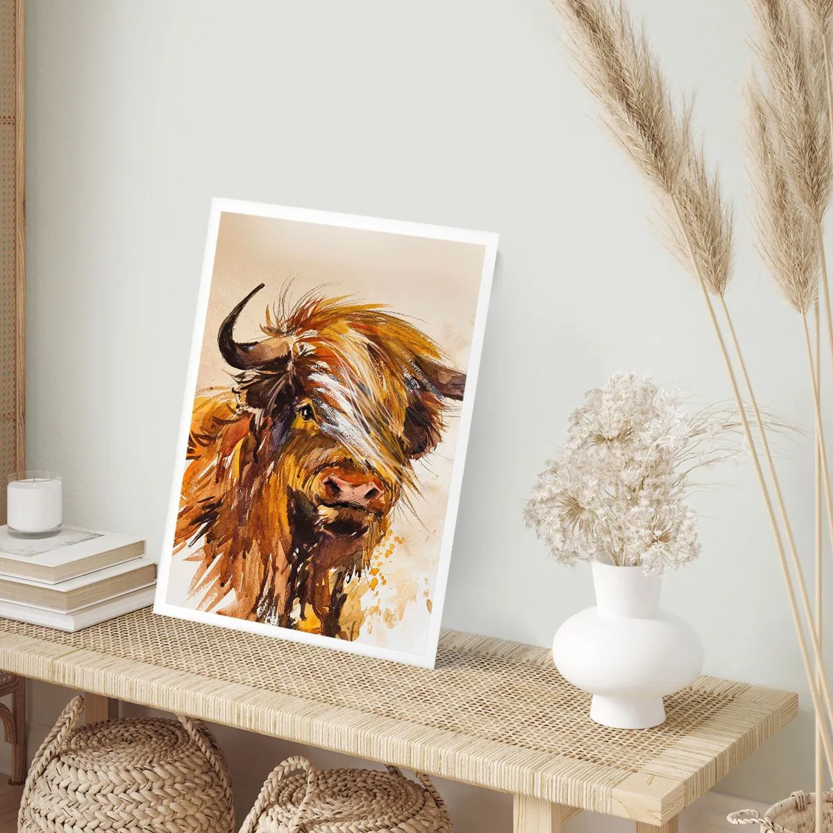 Poster - Ritratto di un toro in stile acquerello artistico - 50x70cm - L'orgoglio del cacciatore - Decorazione murale moderna per soggiorno e camera da letto ARTTOR