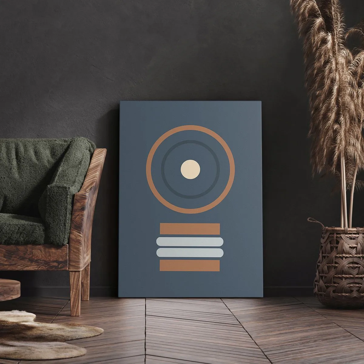 Quadro su tela - Stampe su Tela - Una composizione geometrica con cerchi e rettangoli dai colori tenui. - 50x70cm - L'essenza delle cose - Decorazione murale moderna per soggiorno e camera da letto ARTTOR