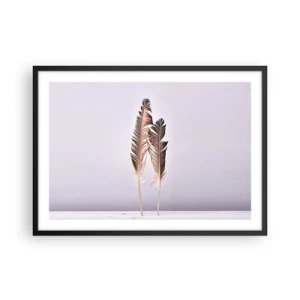 Poster in cornice nera - Piume delicate su uno sfondo chiaro in stile minimalista - 70x50cm - Contro il nulla - Decorazione murale moderna per soggiorno e camera da letto ARTTOR
