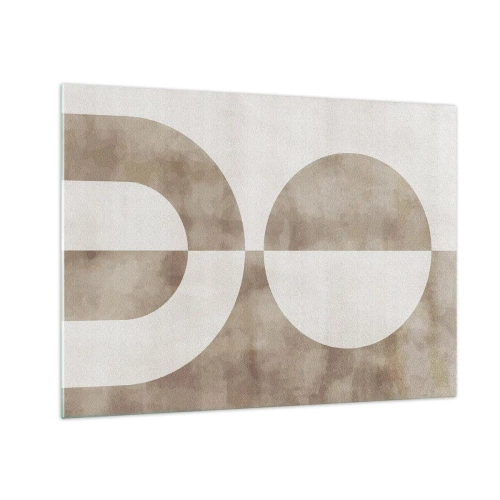Quadro su vetro - Geometria beige con un semicerchio e un cerchio su uno sfondo orizzontale - 70x50cm - Analogie e differenze - Decorazione murale moderna per soggiorno e camera da letto ARTTOR