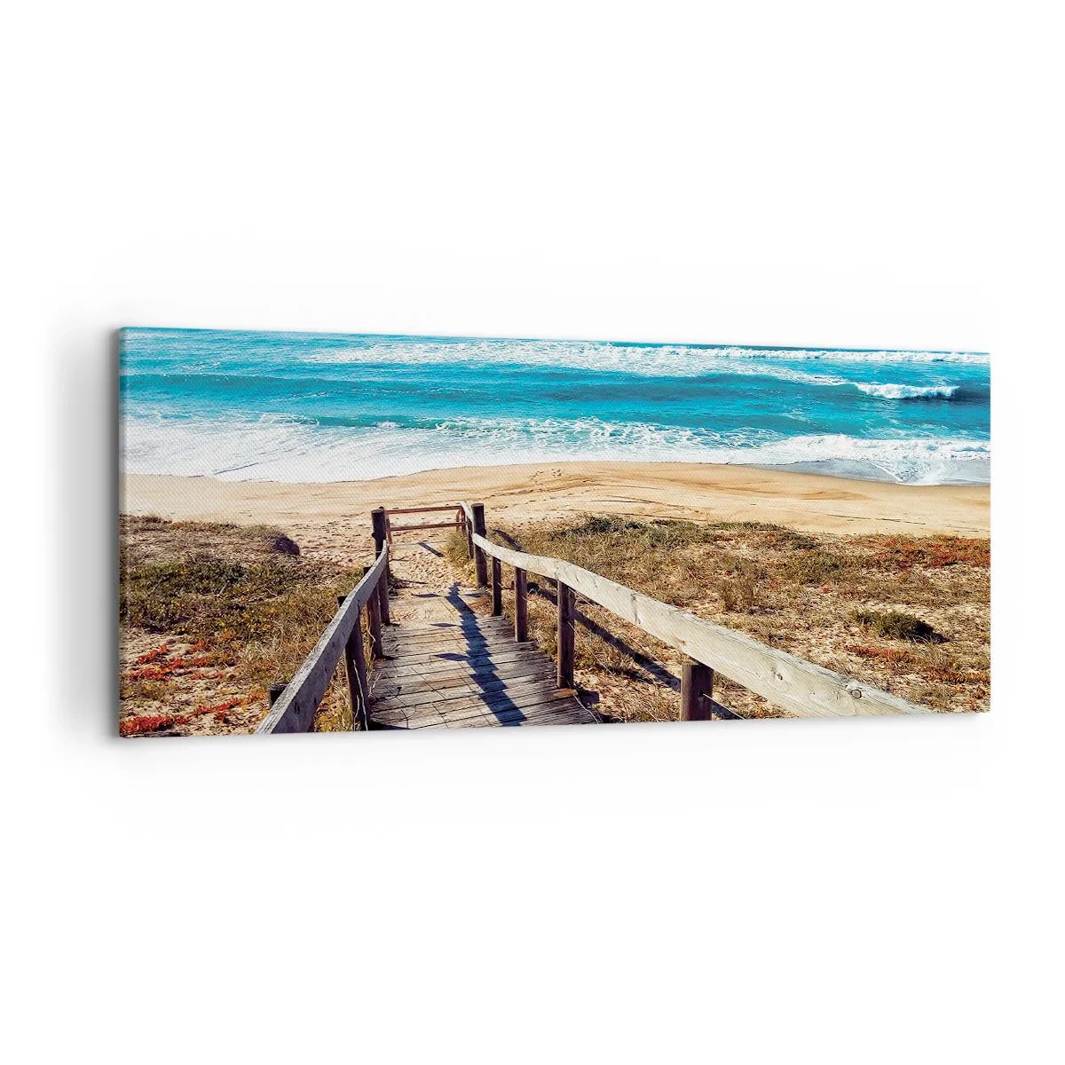 Quadro su tela - Stampe su Tela - Sentiero in legno che conduce alla spiaggia - 120x50cm - Corri! - Decorazione murale moderna per soggiorno e camera da letto ARTTOR
