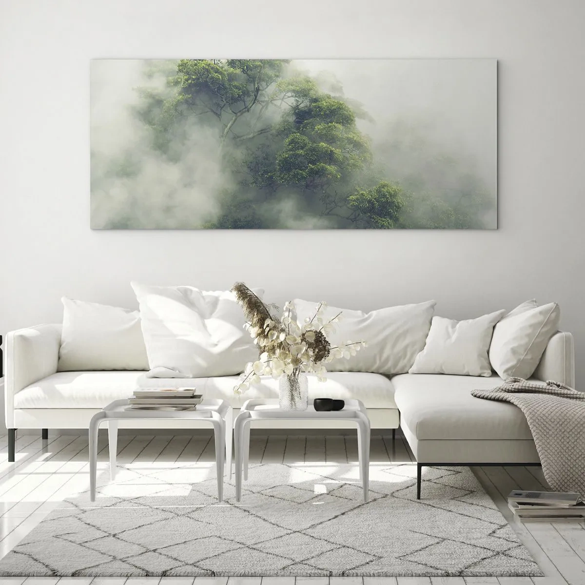 Quadro su vetro - Avvolti dalla nebbia - 100x40 cm