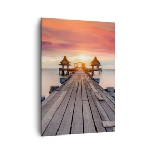 Quadro su tela - Stampe su Tela - Molo di legno che conduce ai gazebo al tramonto - 50x70cm - Tramonto d'oriente - Decorazione murale moderna per soggiorno e camera da letto ARTTOR