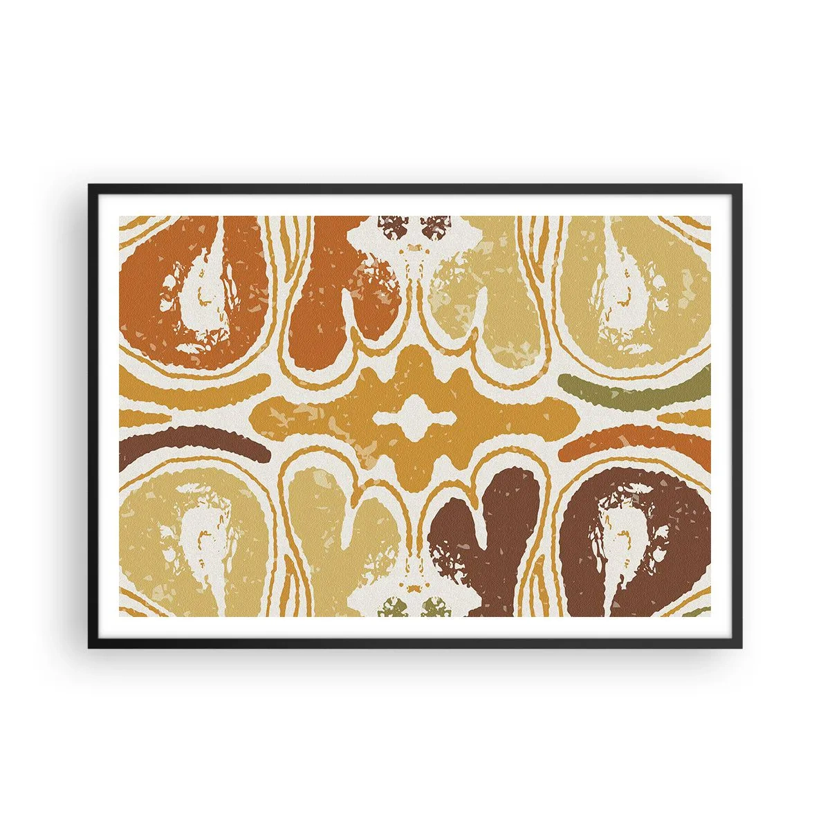 Poster in cornice nera - Caldi motivi astratti nei toni del giallo e del marrone - 100x70cm - Astrazione sentimentale - Decorazione murale moderna per soggiorno e camera da letto ARTTOR