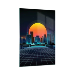 Quadro su vetro - Skyline futuristico della città in stile neon - 70x100cm - Davvero vuoi tornare al mondo reale? - Decorazione murale moderna per soggiorno e camera da letto ARTTOR