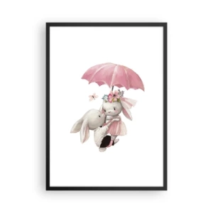 Poster in cornice nera - Coniglietti carini sotto un ombrello rosa - 50x70cm - Questo è proprio amore - Decorazione murale moderna per soggiorno e camera da letto ARTTOR