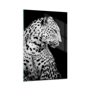 Quadro su vetro - Immagine in bianco e nero di un leopardo su sfondo nero - 80x120cm - Profilo destro perfetto! - Decorazione murale moderna per soggiorno e camera da letto ARTTOR