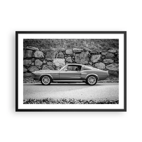 Poster in cornice nera - Foto in bianco e nero di un'auto d'epoca - 70x50cm - La leggenda degli anni '60 - Decorazione murale moderna per soggiorno e camera da letto ARTTOR