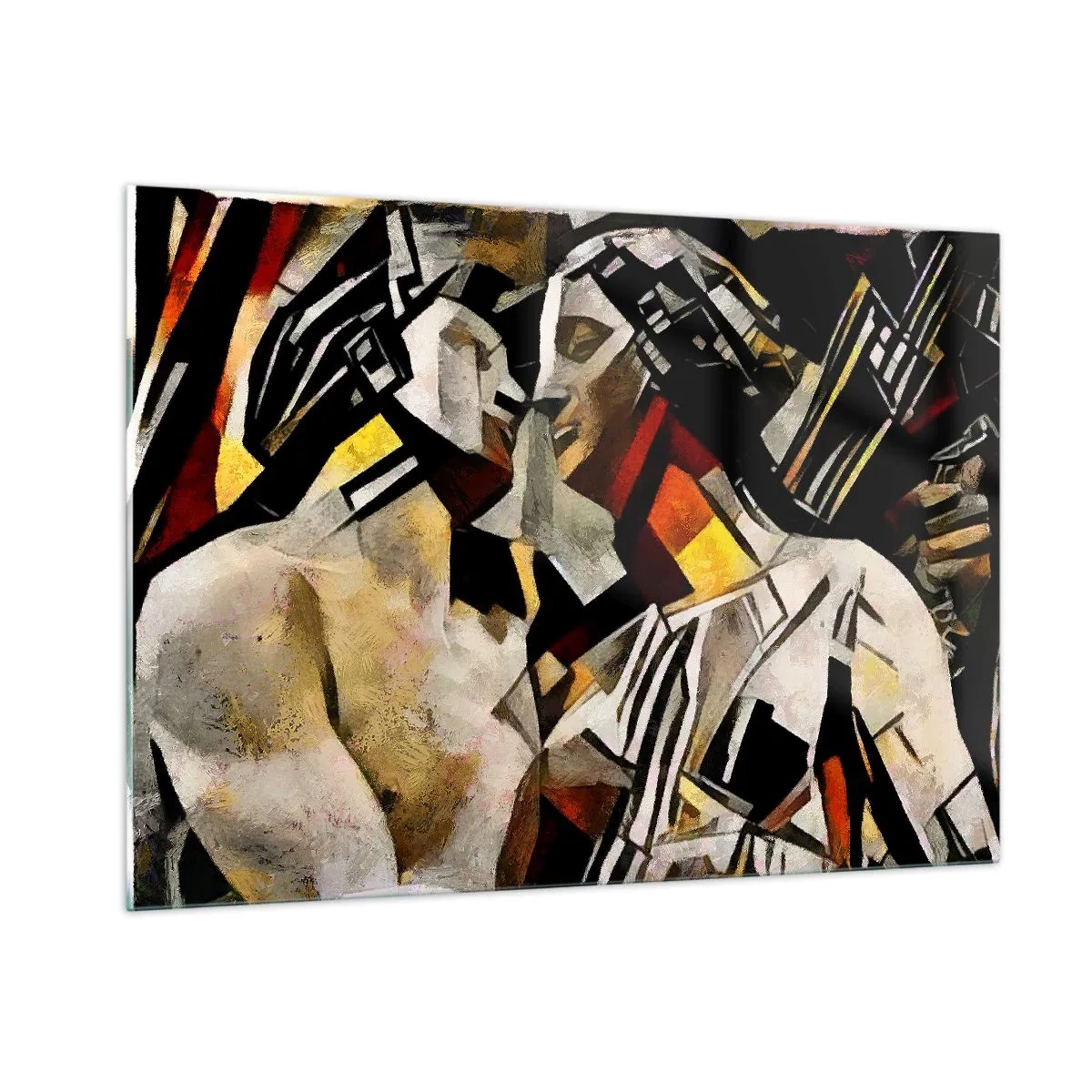 Quadro su vetro - Coppia astratta in motivi geometrici - 100x70cm - Bacio di statue - Decorazione murale moderna per soggiorno e camera da letto ARTTOR