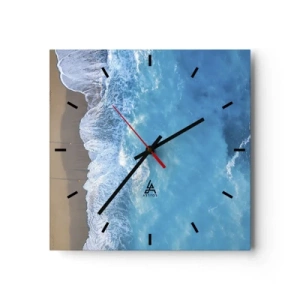 Orologio da parete - Orologio in Vetro - Una vista a volo d'uccello della spiaggia e delle onde del mare - 30x30cm - La forza del blu - Decorazione murale moderna per soggiorno e camera da letto ARTTOR