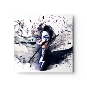 Orologio da parete - Orologio in Vetro - Volto astratto con elementi contrastanti e motivo ad ala - 30x30cm - Bella e demoniaca - Decorazione murale moderna per soggiorno e camera da letto ARTTOR
