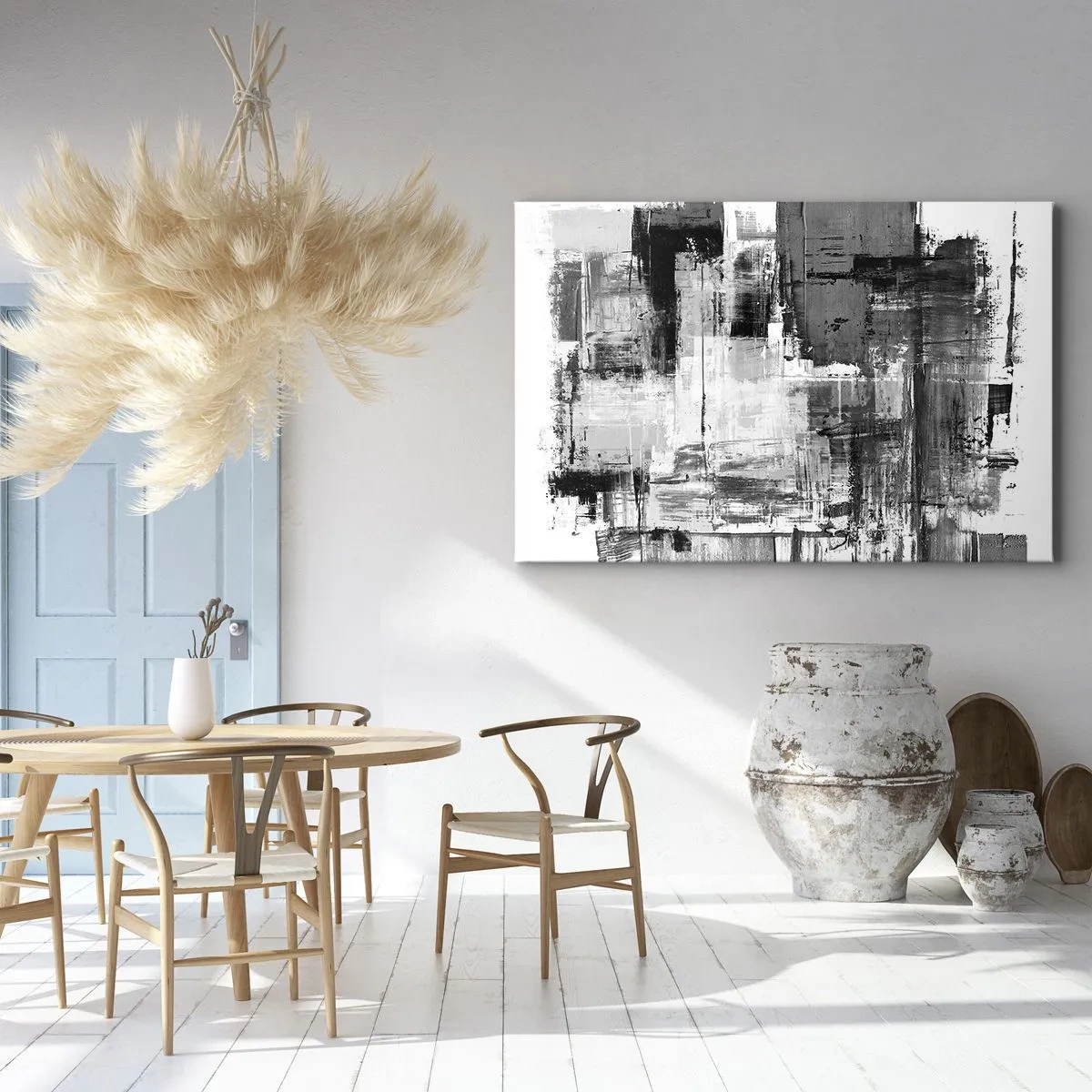 Quadro su tela - Stampe su Tela - Composizione astratta in nero, bianco e grigio - 100x70cm - Il grigio è bello - Decorazione murale moderna per soggiorno e camera da letto ARTTOR