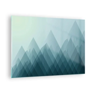 Quadro su vetro - Montagne astratte stratificate in delicate tonalità di blu - 70x50cm - Grande, più grande, massima - Decorazione murale moderna per soggiorno e camera da letto ARTTOR