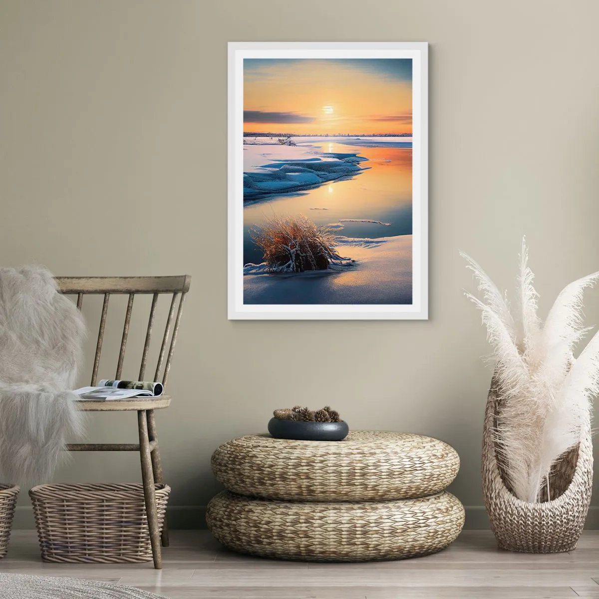 Poster in cornice bianca - Tramonto invernale - 70x100 cm