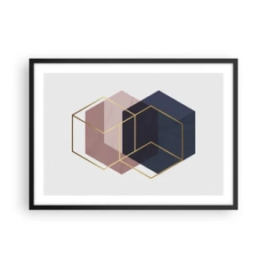 Poster in cornice nera - Forme geometriche in linee dorate su uno sfondo pastello - 70x50cm - La forza della semplicità - Decorazione murale moderna per soggiorno e camera da letto ARTTOR
