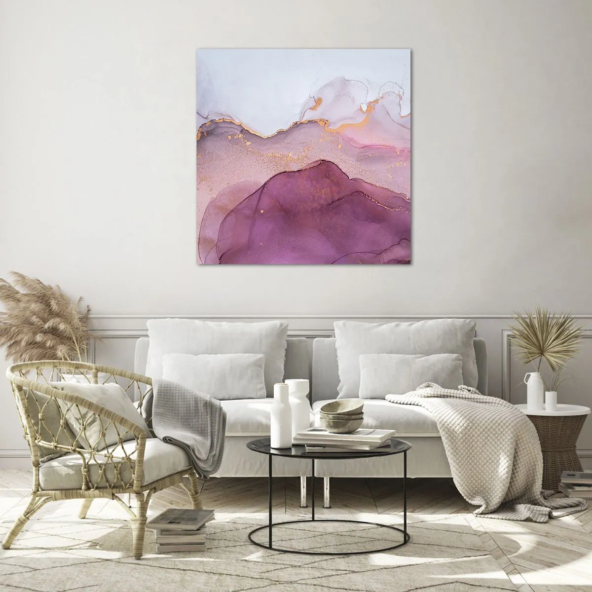 Quadro su vetro - Onde di lilla e viola - 40x40 cm