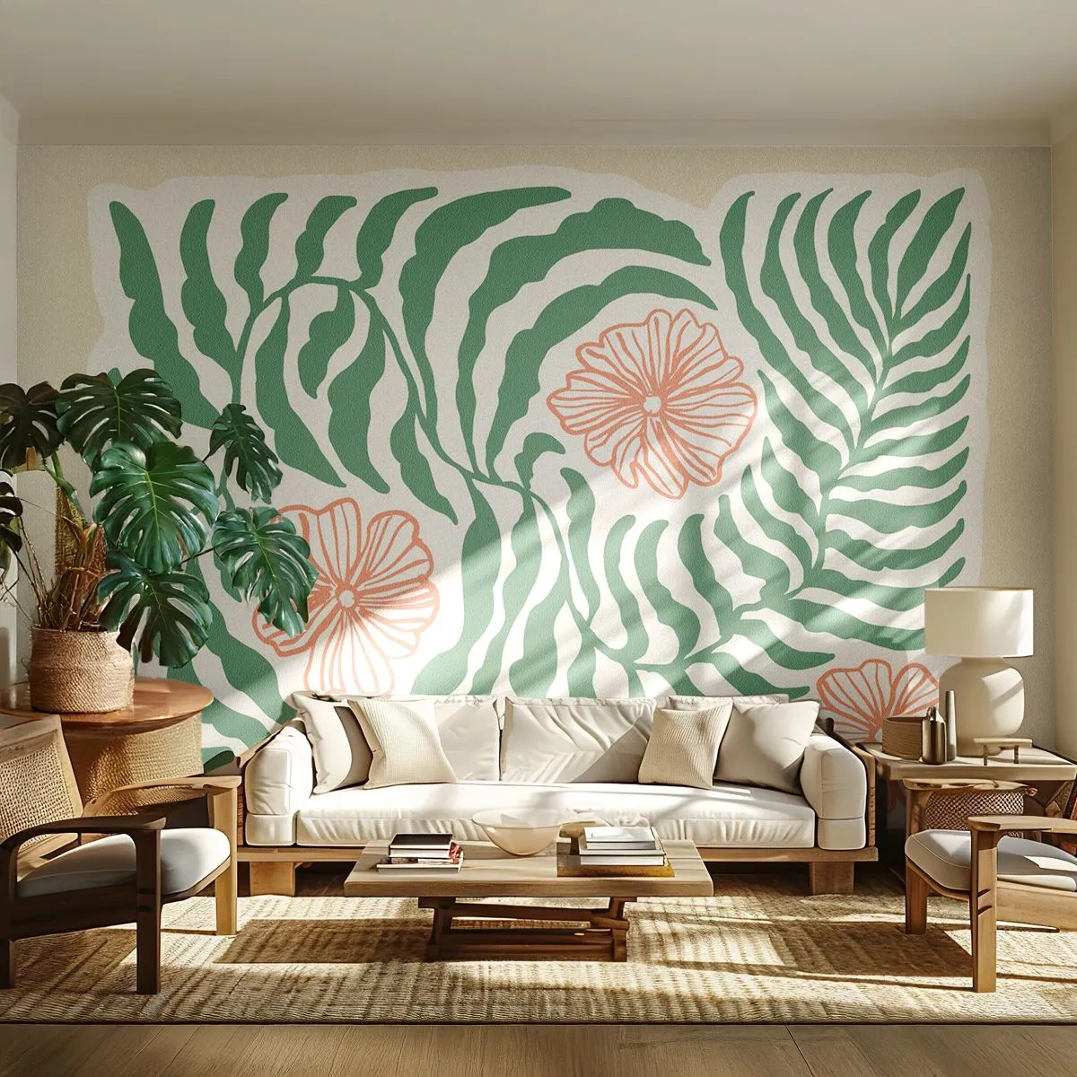 Fotomurali Standard Eco - Fioritura nel verde - Boho, Botanico, Fiori - 350x256 cm