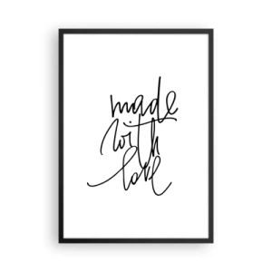 Poster in cornice nera - Iscrizione calligrafica "Fatto con amore" su sfondo bianco - 50x70cm - La migliore marca - Decorazione murale moderna per soggiorno e camera da letto ARTTOR
