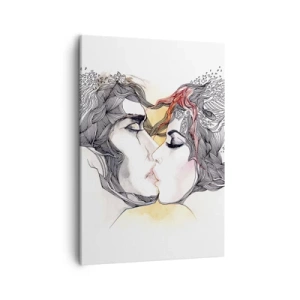 Quadro su tela - Stampe su Tela - Ritratto artistico di una coppia con motivi astratti sui capelli - 50x70cm - E il mondo scompare - Decorazione murale moderna per soggiorno e camera da letto ARTTOR