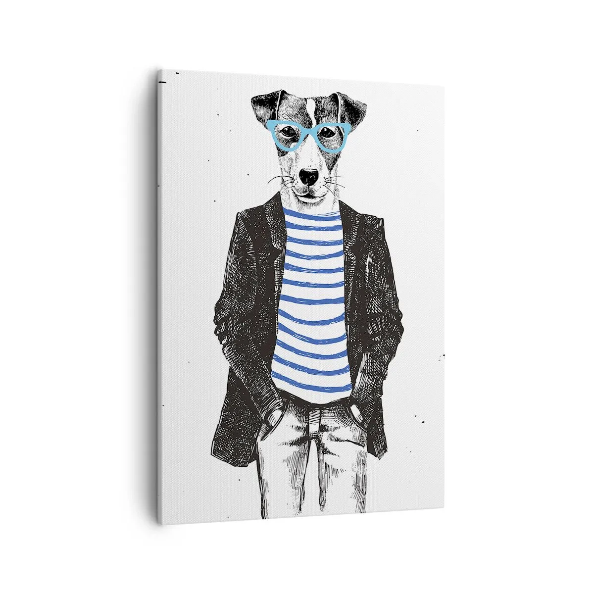 Quadro su tela - Stampe su Tela - Ritratto di un cane con occhiali e camicia da marinaio in stile umoristico - 50x70cm - Incantesimo sul cane - Decorazione murale moderna per soggiorno e camera da letto ARTTOR