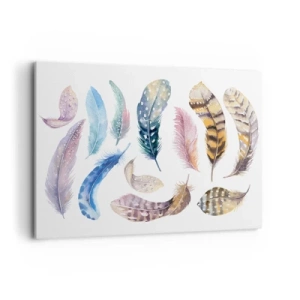 Quadro su tela - Stampe su Tela - Piume colorate in un delicato stile acquerello - 100x70cm - Leggere, variopinte e multicolori - Decorazione murale moderna per soggiorno e camera da letto ARTTOR