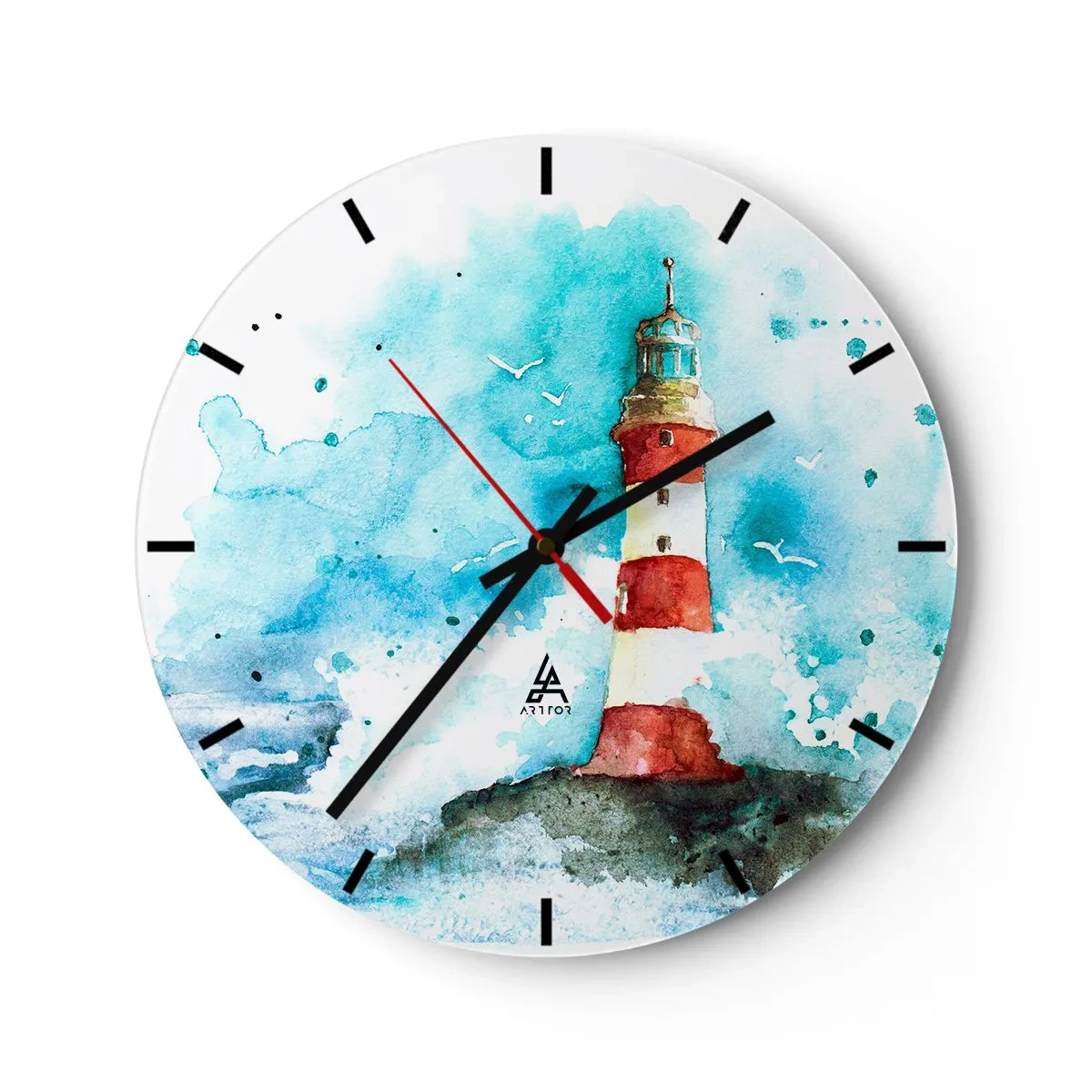 Orologio da parete - Orologio in Vetro - Un faro contro un cielo acquerello - 30x30cm - L'unità dei quattro elementi - Decorazione murale moderna per soggiorno, cucina e camera da letto ARTTOR