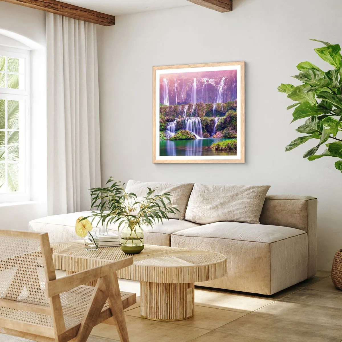 Poster in cornice rovere chiaro - La scala verso il cielo - 60x60 cm