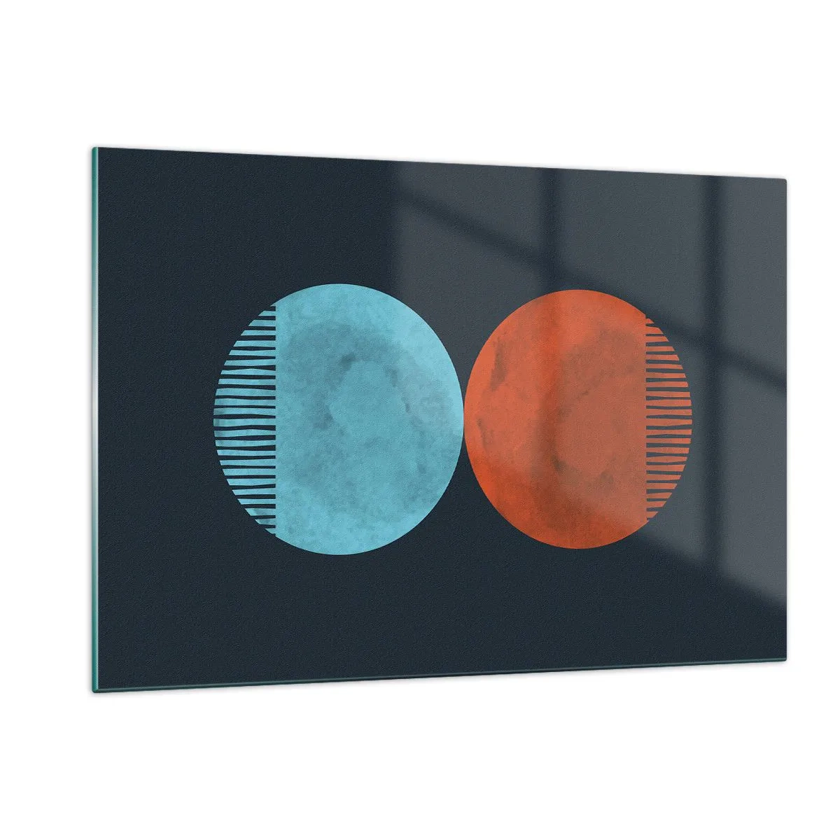 Quadro su vetro - Cerchi astratti in blu e arancione - 120x80cm - Solo geometria? - Decorazione murale moderna per soggiorno e camera da letto ARTTOR
