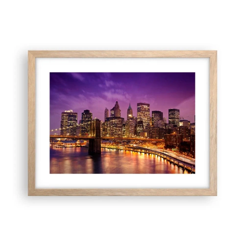Poster in cornice rovere chiaro - Manhattan in viola e oro - 40x30 cm