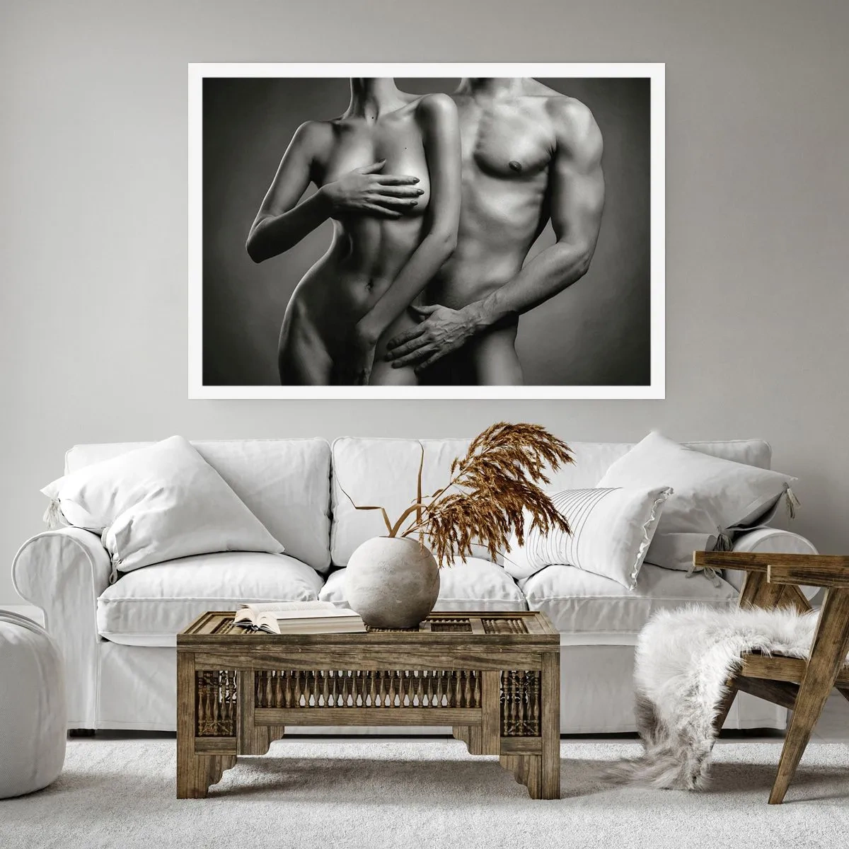 Poster - Rappresentazione in bianco e nero di corpi femminili e maschili in una posa artistica - 100x70cm - Adamo ed Eva - Decorazione murale moderna per soggiorno e camera da letto ARTTOR