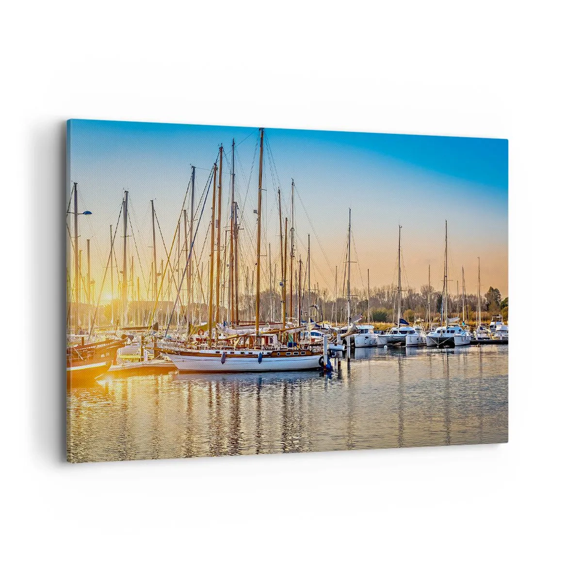 Quadro su tela - Stampe su Tela - Tramonto su un porto turistico pieno di barche a vela - 120x80cm - Anche il vento va a dormire - Decorazione murale moderna per soggiorno e camera da letto ARTTOR