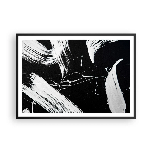 Poster in cornice nera - Tratti bianchi astratti su sfondo nero - 100x70cm - Spezzando l'oscurità - Decorazione murale moderna per soggiorno e camera da letto ARTTOR