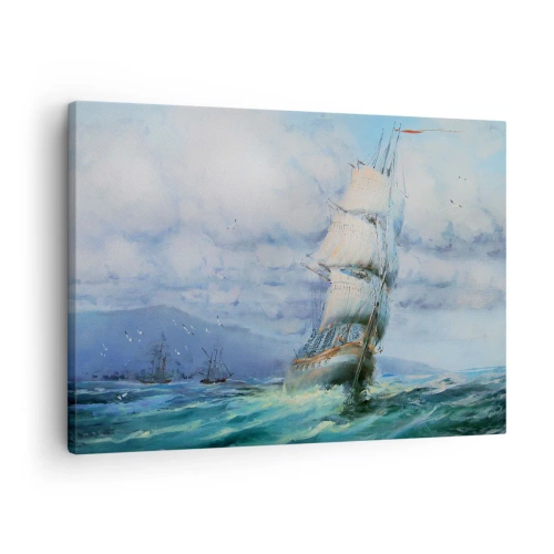 Quadro su tela - Stampe su Tela - Una nave in un mare in tempesta - 70x50cm - Con il vento in favore - Decorazione murale moderna per soggiorno e camera da letto ARTTOR